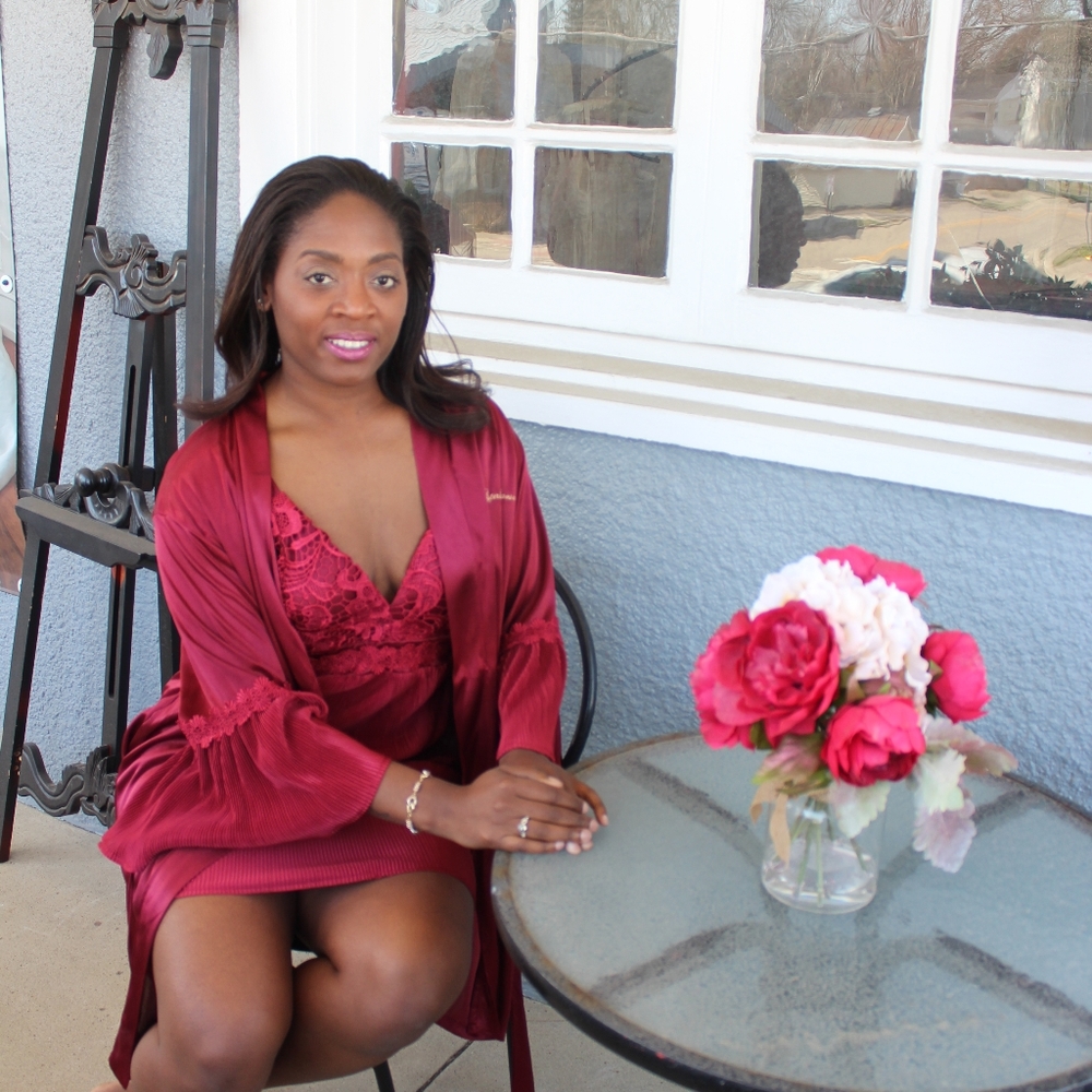 Red or White Satin Robe with Pleated Satin and Venice Lace